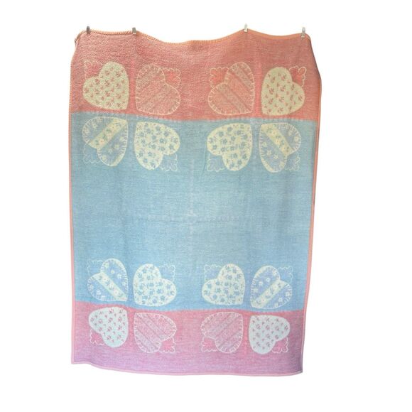 Biederlack Acrylic Blend Throw Blanket Pastels Reversible Cottage Hearts Kawaii - Picture 3 of 9